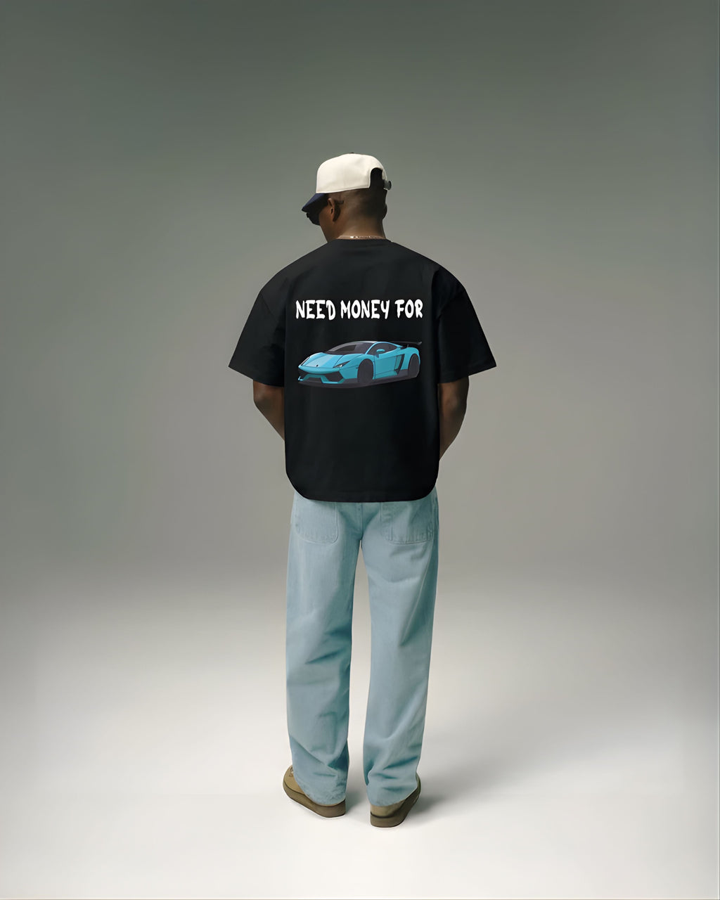 NEED MONEY FOR LAMBORGHINI OVERSIZED T-SHIRT BLACK WITH BLUE