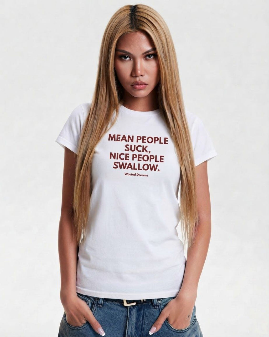 MEAN PEOPLE SUCK. NICE PEOPLE SWALLOW SEMI-FITTED T-SHIRT